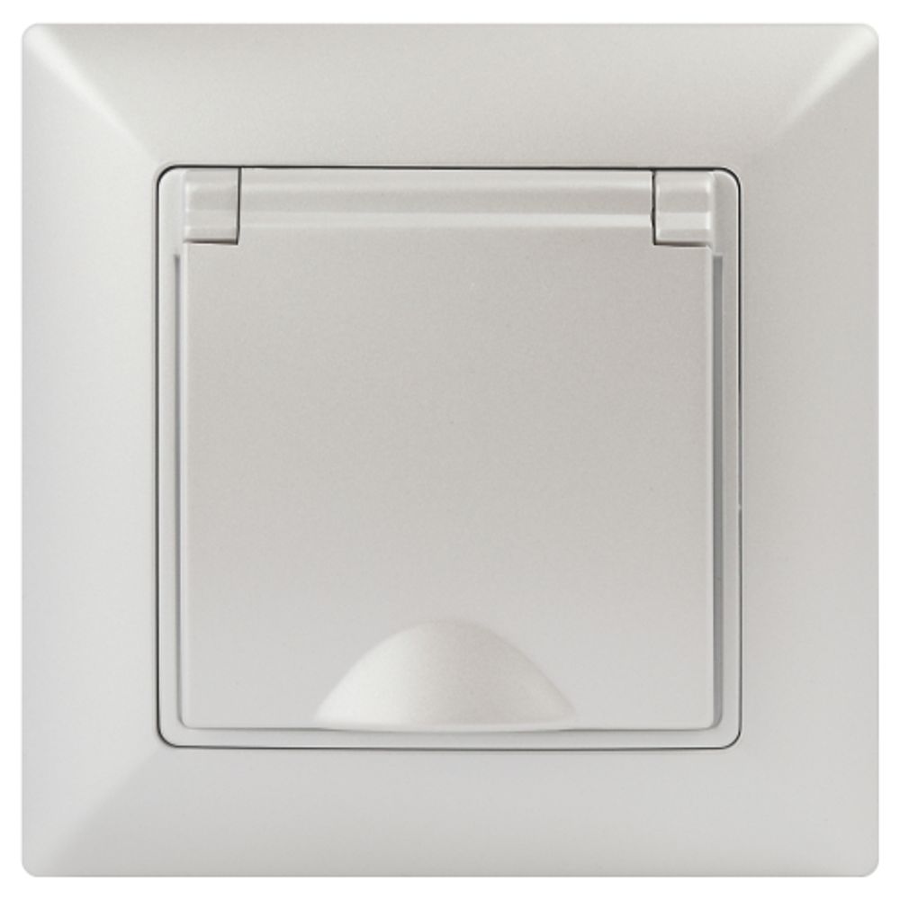 Розетка Intro Solo 4-203-06 с заземлением 2P+E Schuko с крышкой, 16А-250В, IP20, СУ, перламутр | Intro Solo