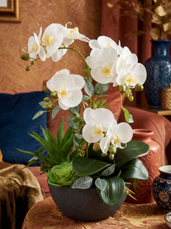 Искусственная зелень с орхидеей 35см в чаше Лофт