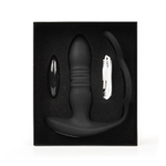 Черный анальный вибромассажёр с возвратно-поступательными движениями и кольцами для фиксации (Цвет: черный)