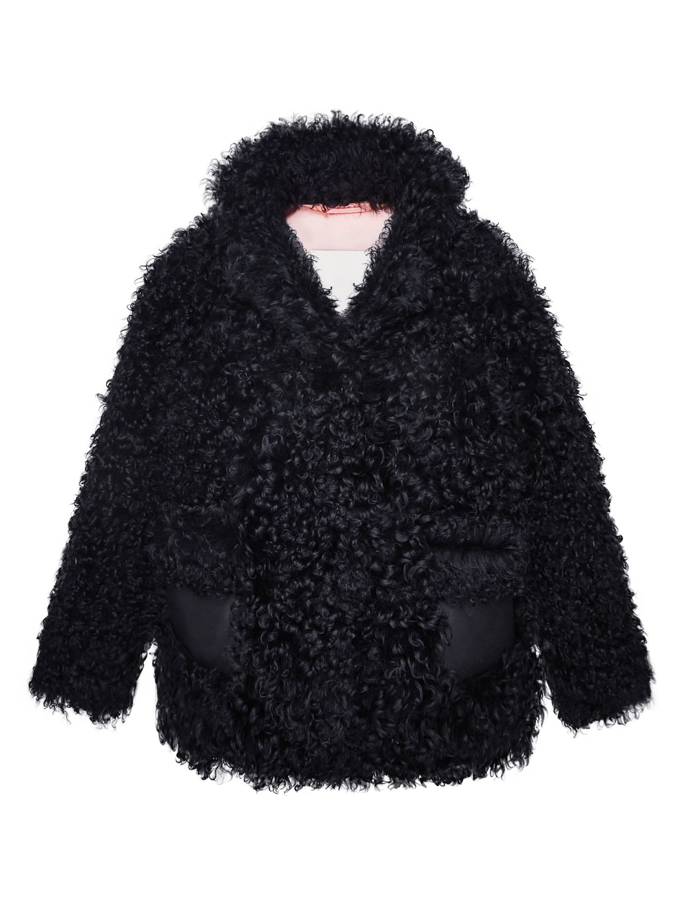 Чёрная шуба с накладными карманами