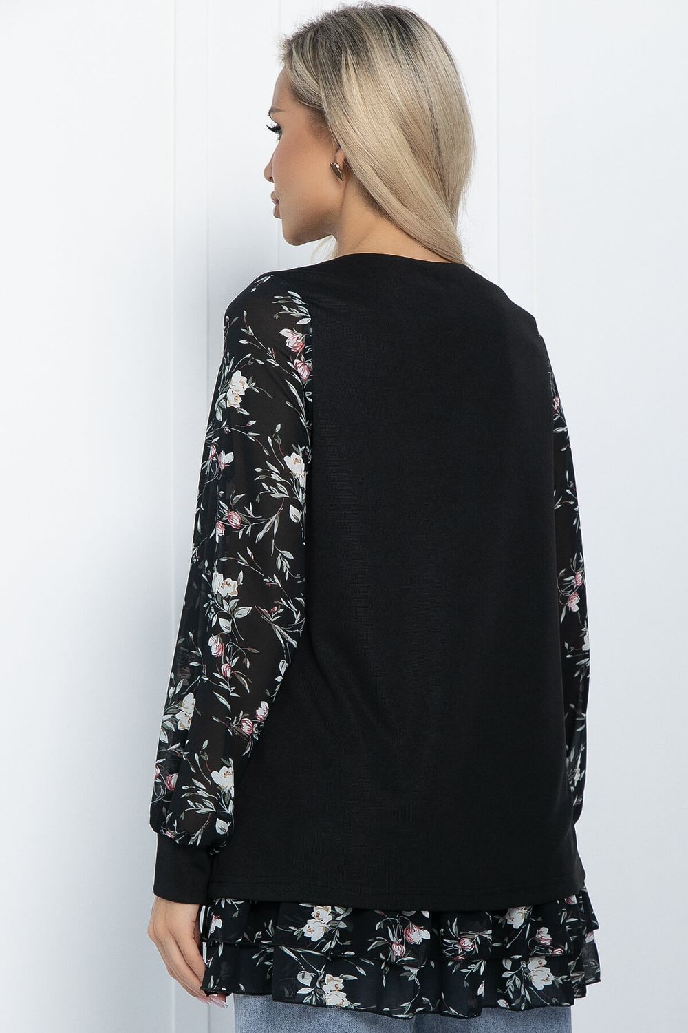 Блуза Хелли (черная/тюльпаны) Б11371 LT Collection