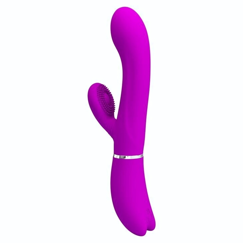 Лиловый вибратор-кролик с подвижной клиторальной щеточкой Clitoris Vibrator - 20,8 см. (Цвет: лиловый)