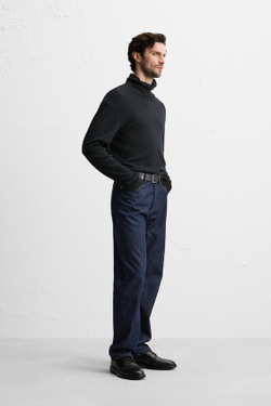 ZARA ФУТБОЛКА ИЗ ХЛОПКА И ШЕРСТИ, ЧЕРНЫЙ