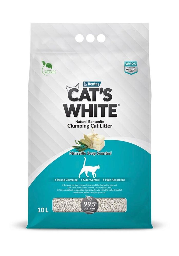 Cat&#39;s White Marseille soap комкующийся наполнитель с ароматом марсельского мыла для кошачьего туалета 10 л