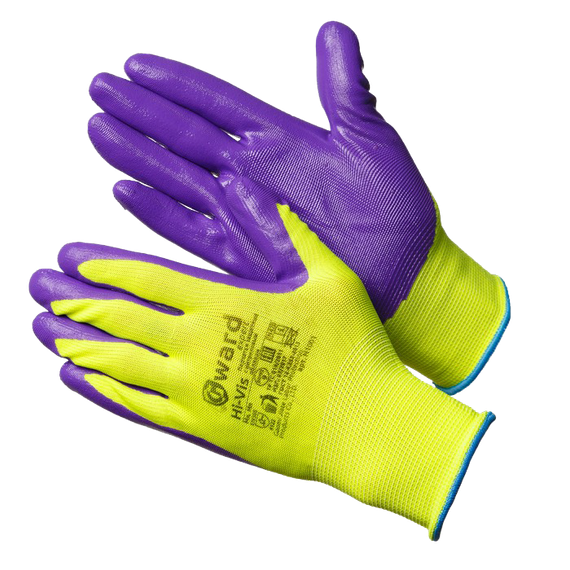 Перчатки GWARD Hi-Vis / Размер XL нейлоновые с нитриловым покрытием