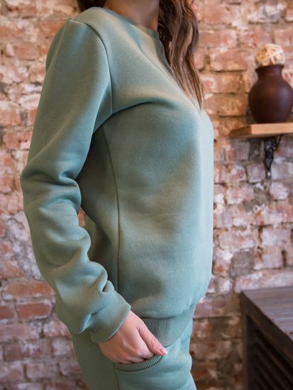 Костюм из футера с начесом без капюшона - оливковый