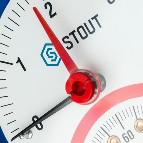 Термоманометр радиальный Stout 1/2", 10 бар, +120°С, 80 мм с запорным клапаном (SIM-0006-801015)