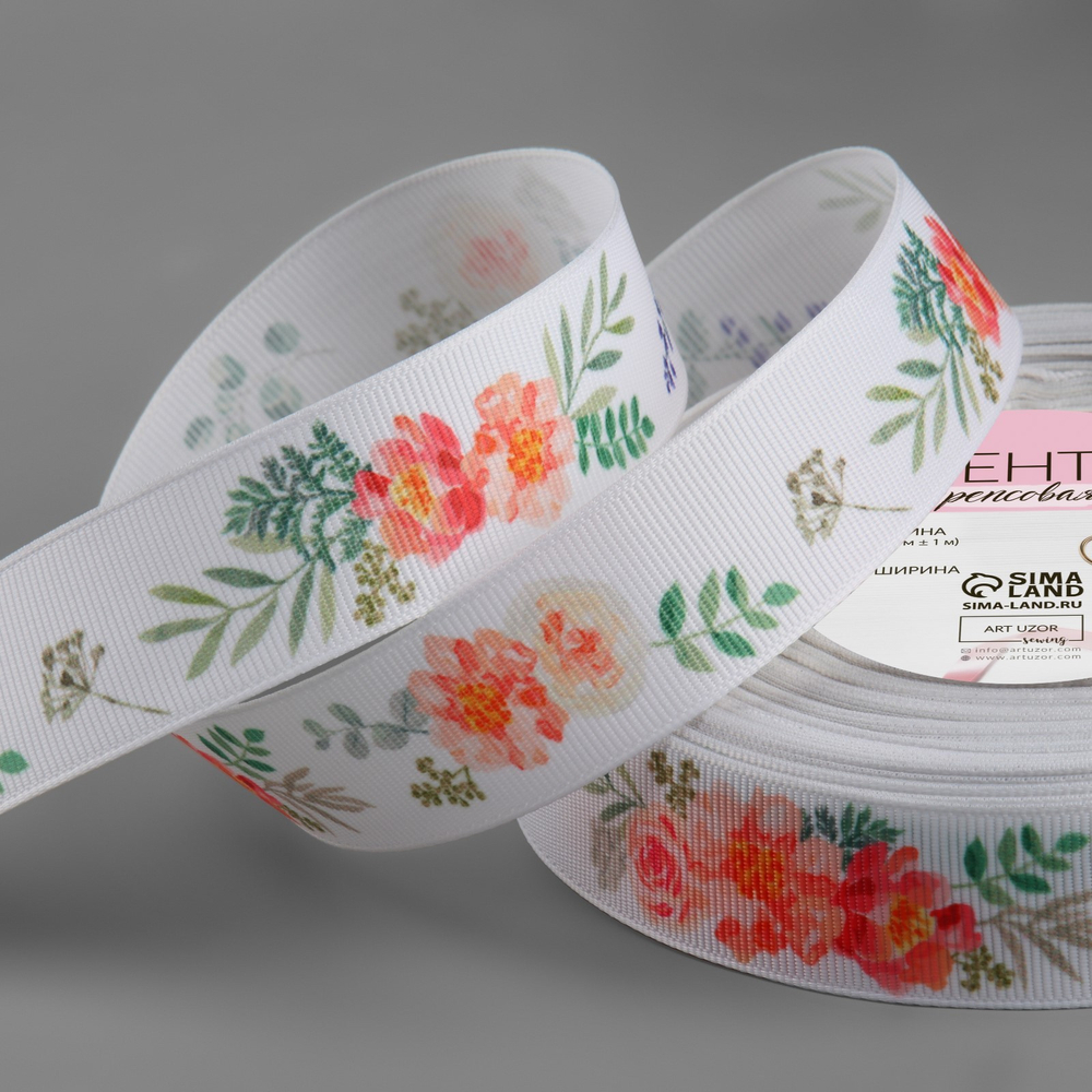 Лента репсовая 25мм, осенние пионы АУ 9703793