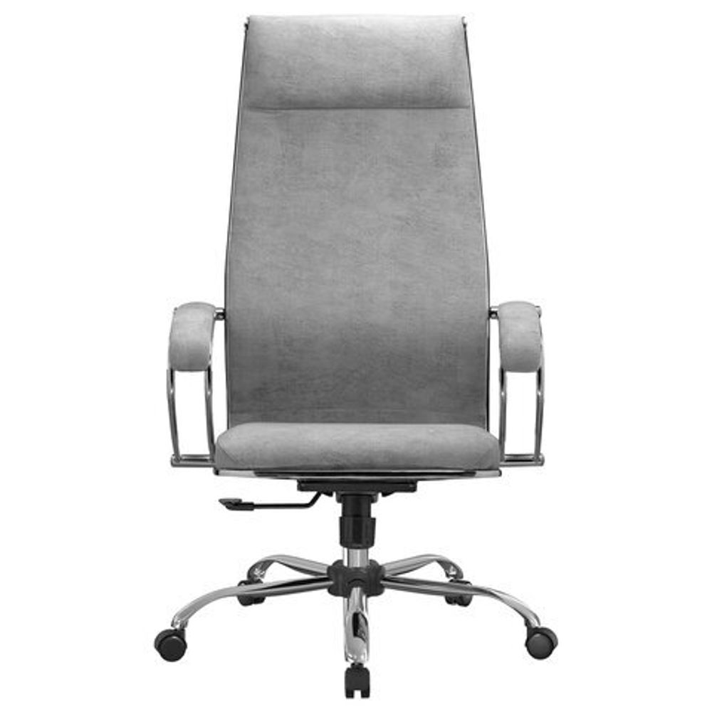 Кресло офисное МЕТТА "L1m 42", хром, сиденье и спинка мягкие, велюр, светло-серое