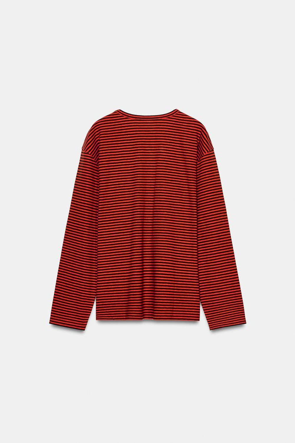 ZARA ФУТБОЛКА ИЗ ХЛОПКА И ЛЬНА В ПОЛОСКУ, ОТТЕНКИ КРАСНОГО