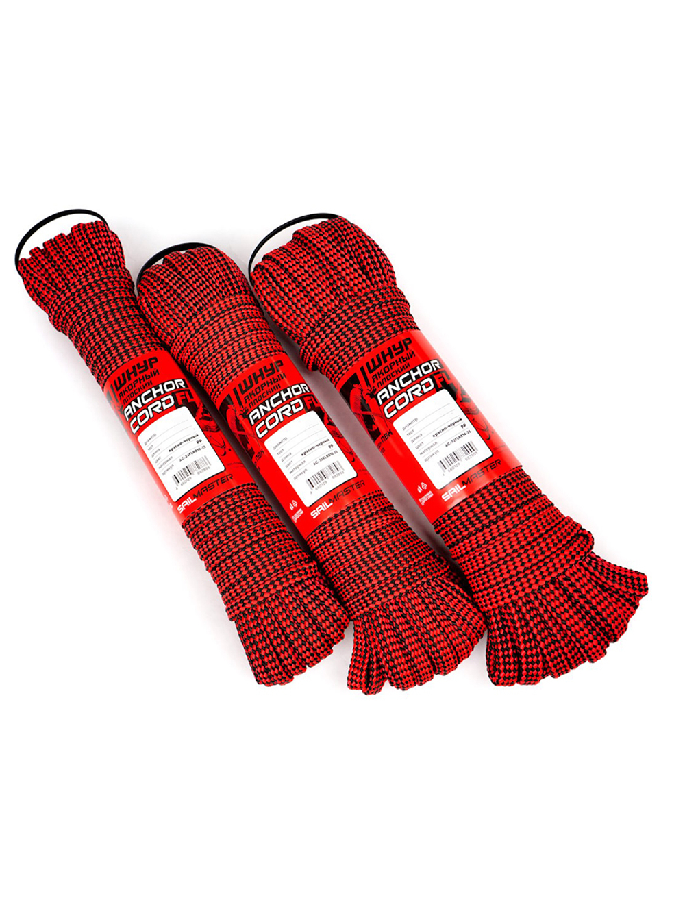 Якорный шнур плоский SAILMASTER Anchor Cord FL 10,0 мм, красно/черный, 500 кгс, 25 м, моток (плавающий)