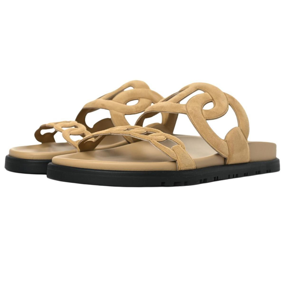 Hermes Extra comfortable Simple one-word slippers women's light brown, H222301Z VD