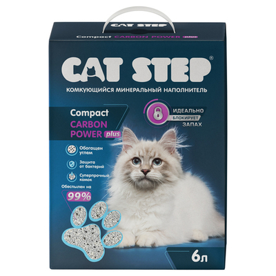 Наполнитель комкующийся минеральный CAT STEP Compact Carbon Power Plus, 6 л