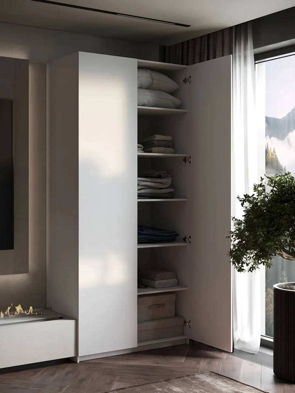 Шкаф Распашной Белый 101х220х52,5 SOHO с полками