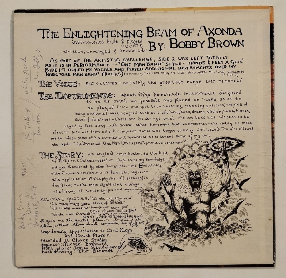 Винтажная виниловая пластинка LP Bobby Brown The Enlightening Beam Of Axonda (USA 1972)