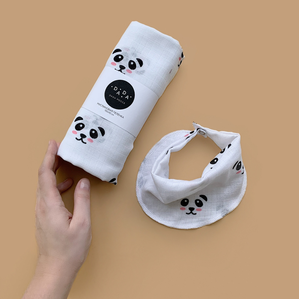 Муслиновый нагрудник Panda (white)