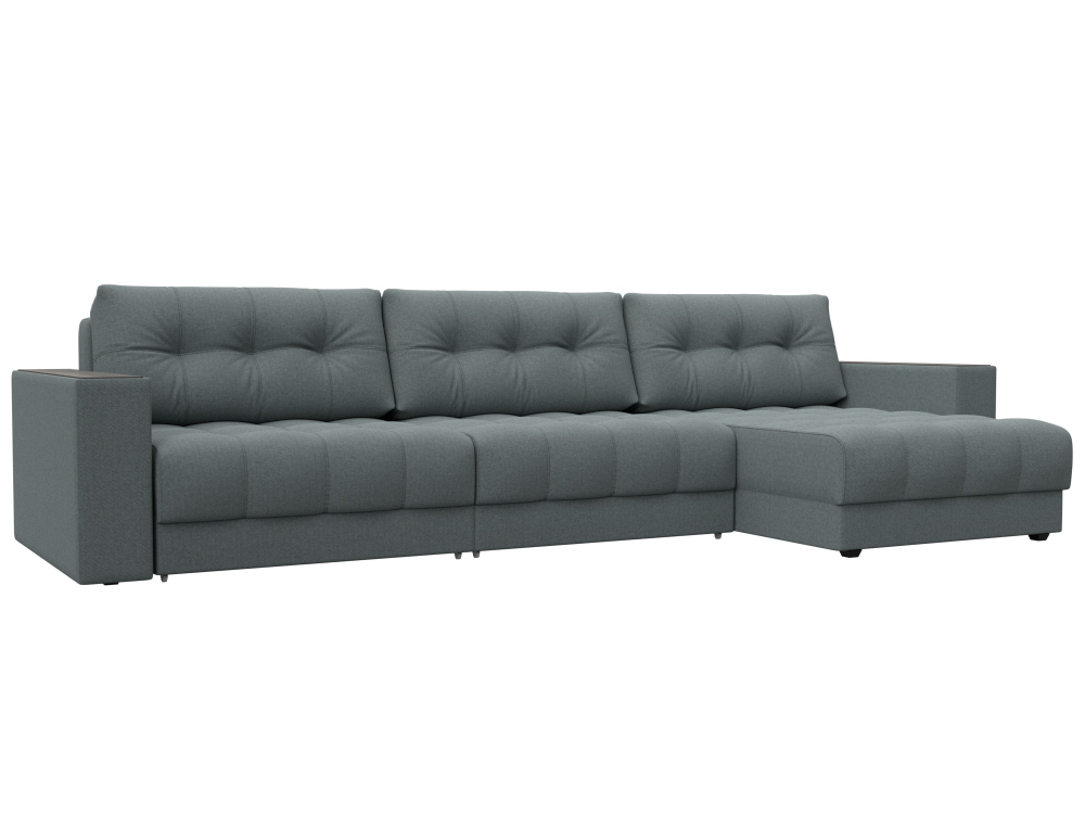 Диван угловой с декором Лига-049 НПБ Лонг, Амур 07 РОГОЖКА серый