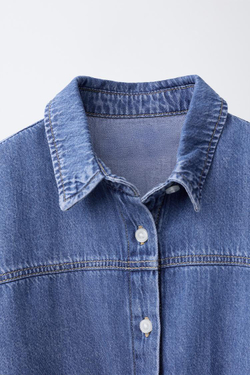 ZARA ДЖИНСОВАЯ РУБАШКА С УЗЛОМ, СИНИЙ