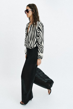 ZARA БРЮКИ ПОЛУПРОЗРАЧНЫЕ ШИРОКИЕ БРЮКИ, ЧЕРНЫЙ