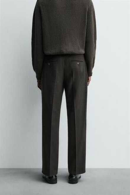 ZARA БРЮКИ REGULAR FIT ИЗ ФЛАНЕЛИ, КОРИЧНЕВЫЙ