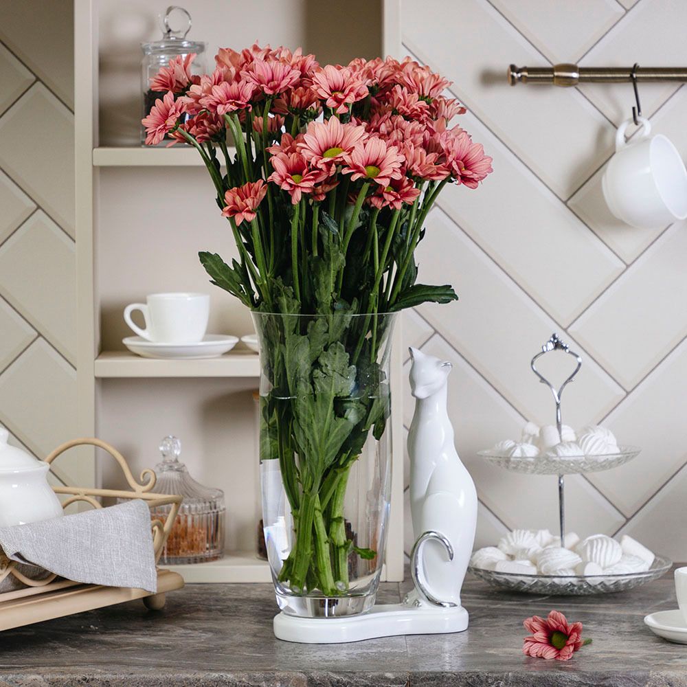 Ваза для цветов Кошка Шелби с чашей Аура Белая