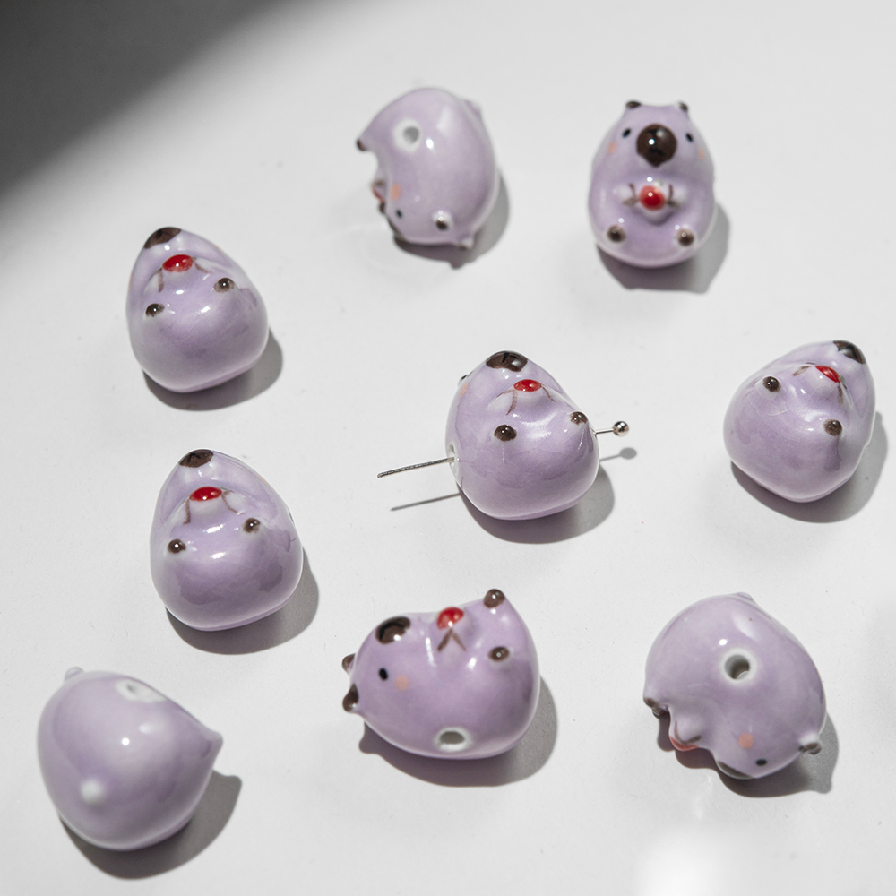 Бусина "Капибара", 19,6*15,8мм, лиловая, глазурированный фарфор