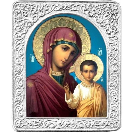 Казанская икона Божьей Матери. Маленькая икона в серебряной раме 4,5 х 5,5 см.