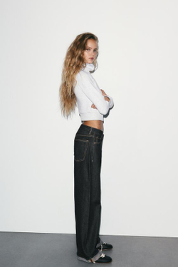 ZARA ДЖИНСЫ BAGGY FOLDED TRF СО СРЕДНЕЙ ПОСАДКОЙ, ТЕМНЫЙ ИНДИГО