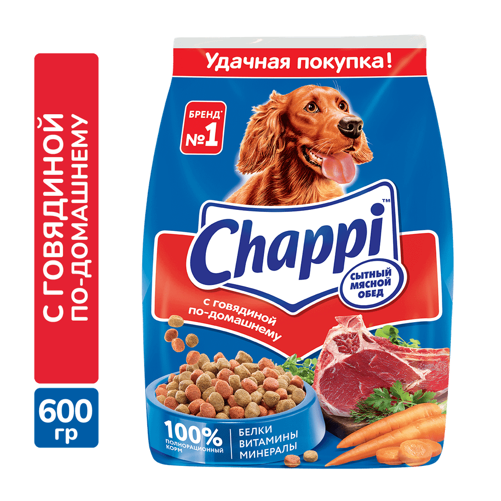 Chappi Сухой корм для взрослых собак с говядиной, 600 гр.
