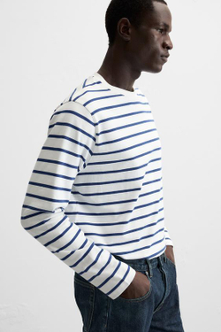 ZARA ЖАККАРДОВАЯ ФУТБОЛКА В ПОЛОСКУ, СИНИЙ/БЕЛЫЙ