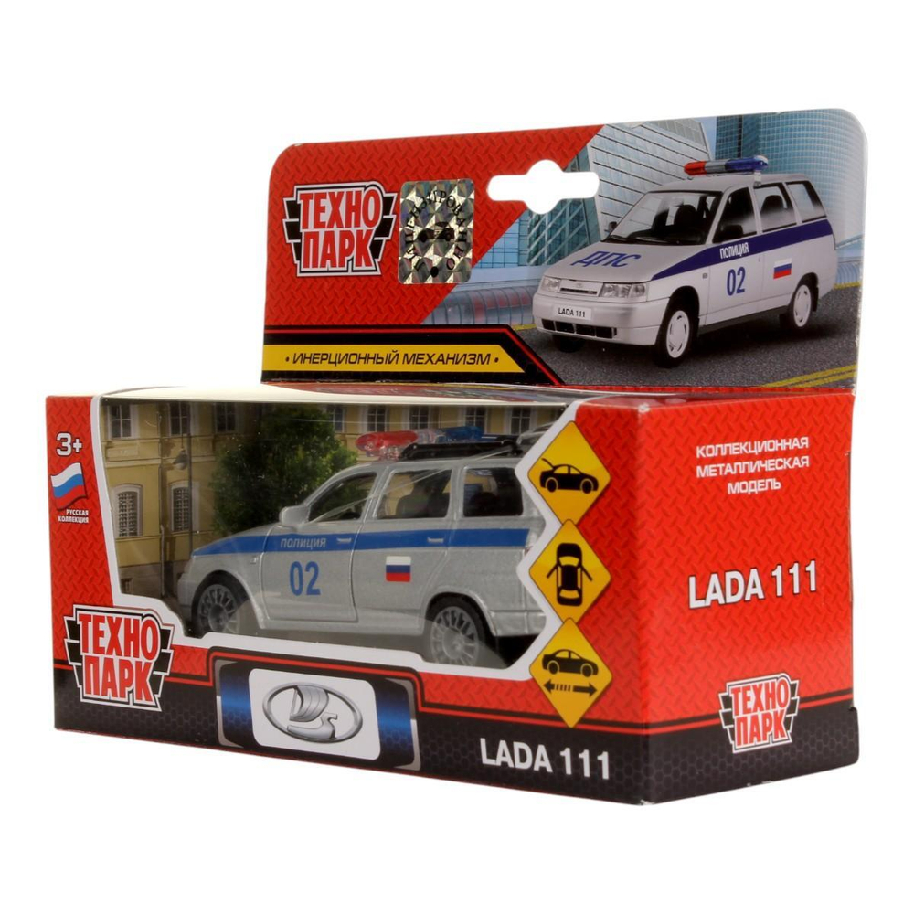 Модель ин. мет. "Lada 111. Полиция" 12см, открыв. двери и багажник, коробка SB-16-67-P-WB (Технопарк)