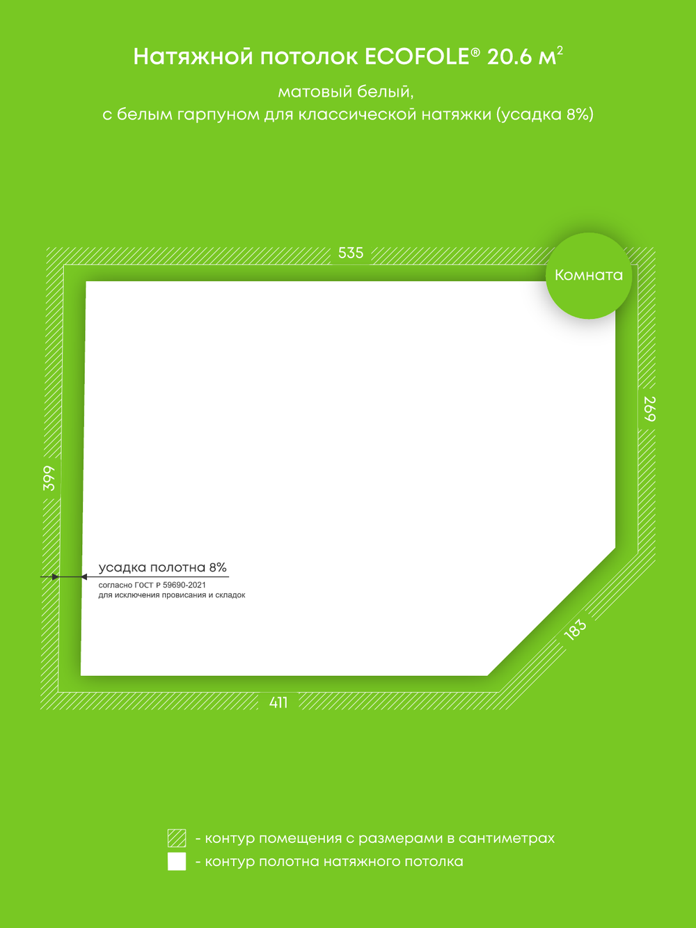 Матовый натяжной потолок 20.6 м2