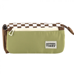 Пенал - косметичка Alingar, ткань, молния, боковой карман, липучка, 200 х 90 х 45 мм, "Modern TIMES", коричневый/хаки, дизайн клетка, европодвес
