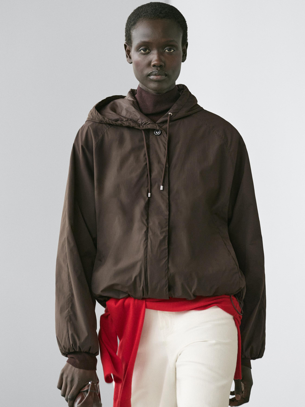 Massimo Dutti Стеганая куртка с высоким воротником, шоколадный