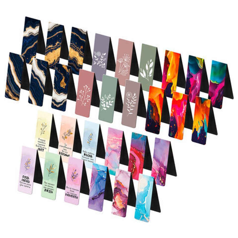 Закладки для книг МАГНИТНЫЕ, "АССОРТИ 5 ДИЗАЙНОВ ABSTRACTION", 6 штук, 60x20 мм, FUNSTER (ФАНСТЕР), 116653