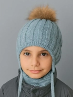 Шапка зимняя детская с помпоном и снуд