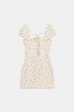 ZARA МИНИ-ПЛАТЬЕ В ГОРОШЕК С ЗАВЯЗКАМИ НА СПИНЕ, ЭКРЮ/КОРИЧНЕВЫЙ