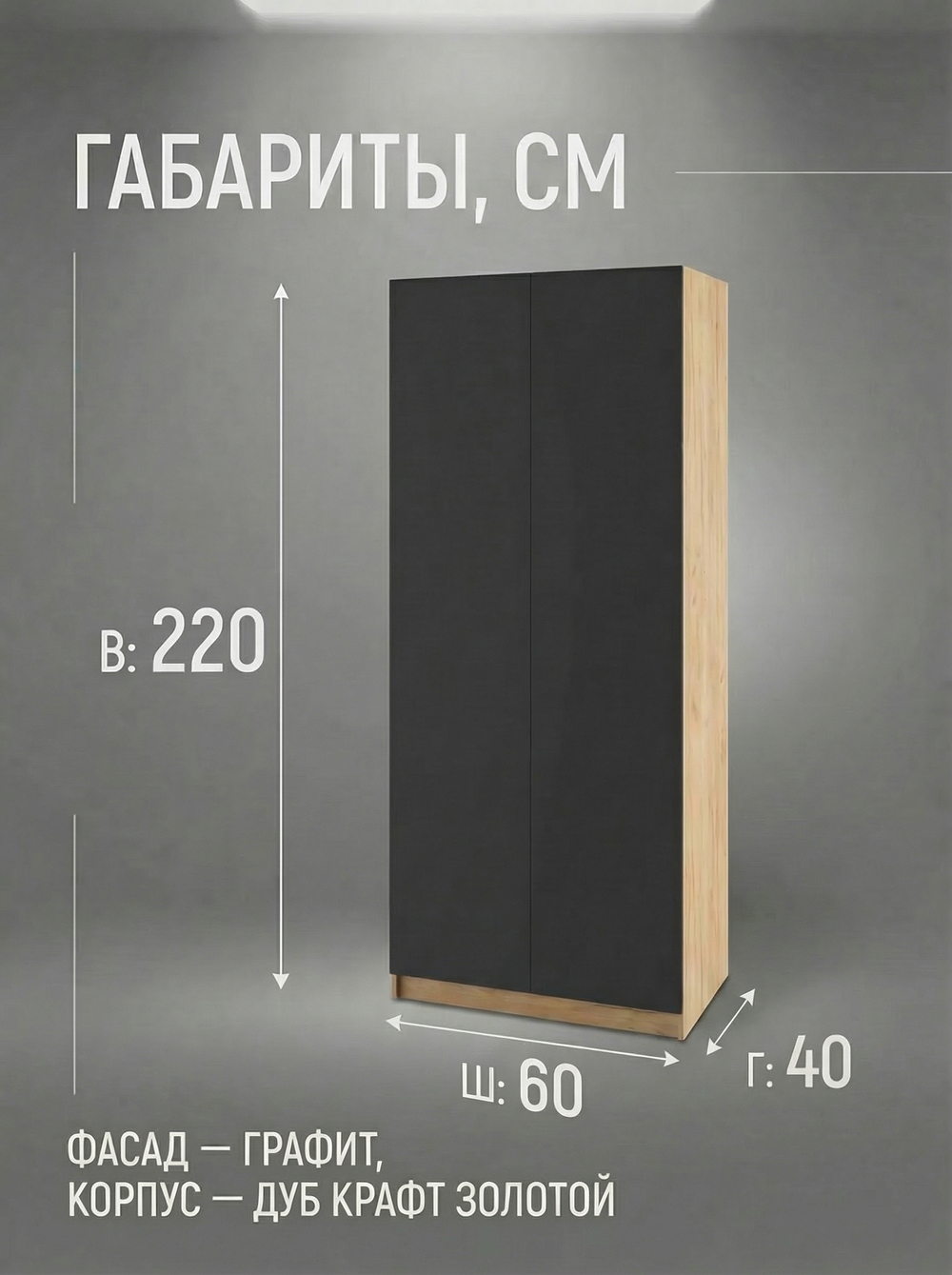 Шкаф Сева 2-х дверный 60х220х40 см узкий компактный Альбина