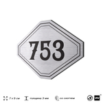 Номерок на дверь квартиры 753, для кабинета, офиса, шильдик 9 х 7 см, серебристый, Айдентика Технолоджи