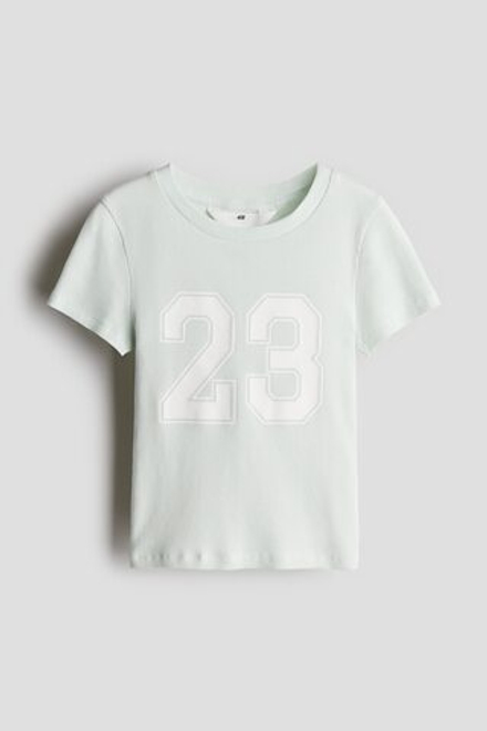 H&M Футболка из хлопка с принтом, светло-зеленый