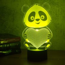 Ночник детский 3D Светильник Панда с сердцем