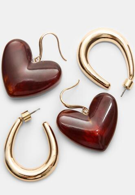 STRADIVARIUS Комплект из 2 пар контрастных сережек, золотой