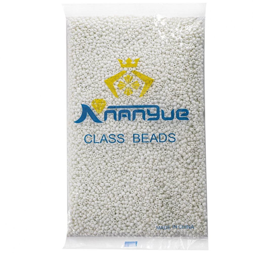 Бисер Alingar размер №8 вес 450 гр., белый глянец, непрозрачный, пакет