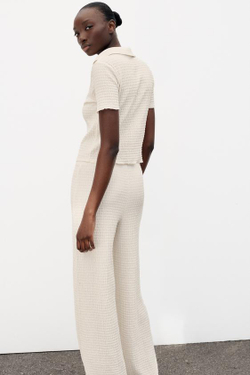 ZARA БРЮКИ ПРЯМОГО КРОЯ ФАКТУРНЫЕ, ЭКРЮ