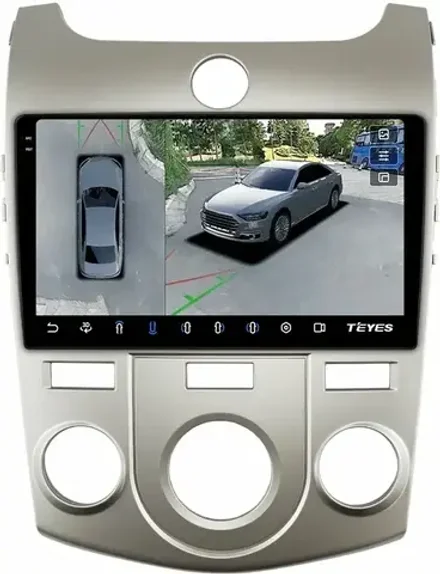 Магнитола для KIA Cerato 2 2008-2013 (кондиционер, рамка серебро) - Teyes CC3-2K-360 на Android 10, 2K QLED, 6Гб+128Гб, CarPlay, 4G SIM-слот, 4 камеры в комплекте