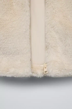 ZARA КУРТКА С КАПЮШОНОМ ИЗ ИСКУССТВЕННОГО МЕХА, СВЕТЛО-БЕЖЕВЫЙ