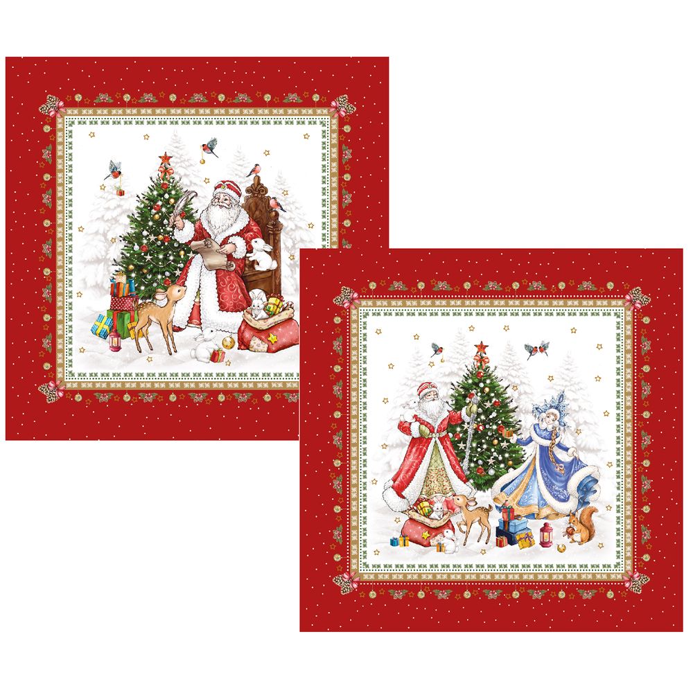 НАБОР САЛФЕТОК ИЗ 2-Х ШТ "С НОВЫМ ГОДОМ",40Х40СМ, 100% ХЛОПОК,КРАСНЫЙ,ТВИЛ