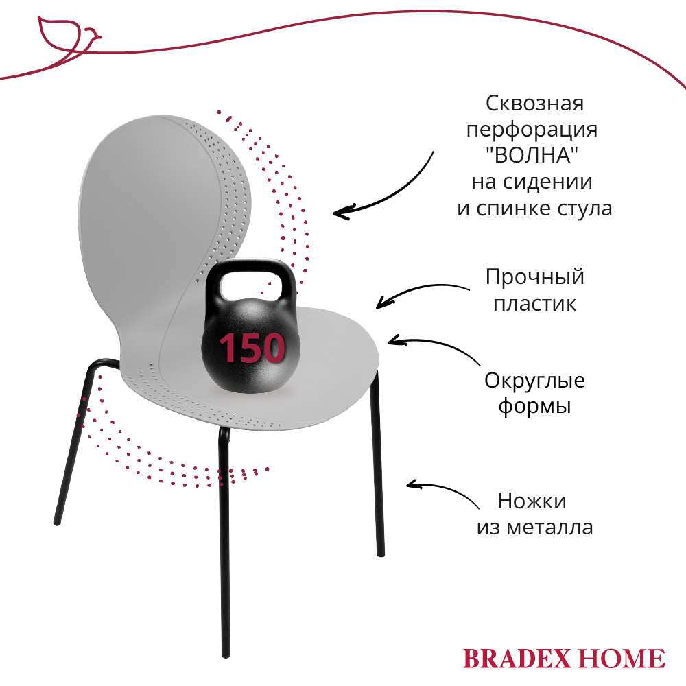 Стул пластик Wave серый с черными ножками