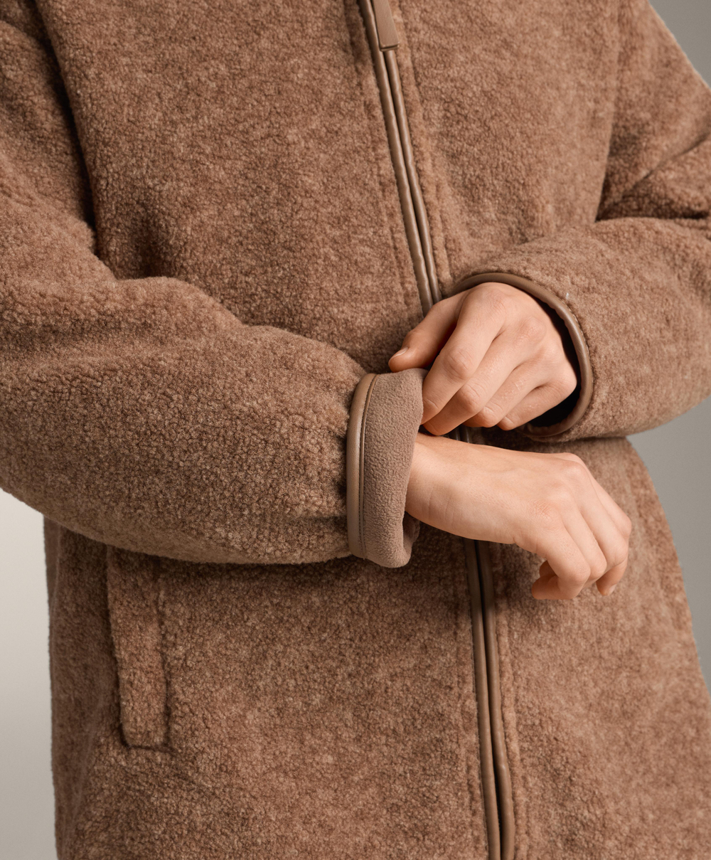 Oysho Длинная куртка из искусственной овчины, коричневый меланж