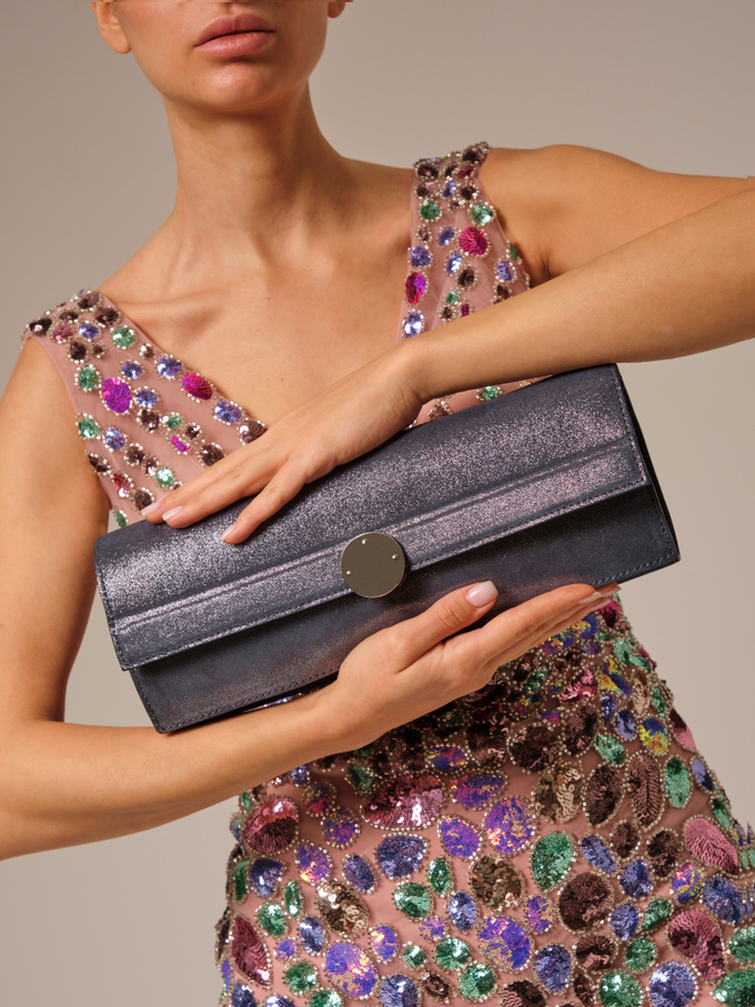 Клатч замшевый синий серебро